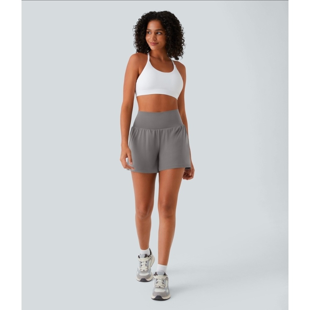 Halara SoftlyZero Airy Super High Waisted 2-in-1 Yoga Shorts inseam 5" Green XL